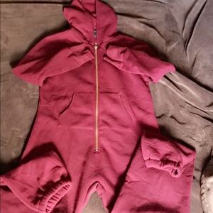 NWOT Adult sweats material onesie burgundy